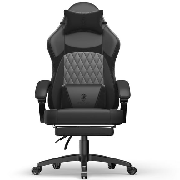 Dowinx Gaming Chair with Pocket Spring Cushion, Ergonomic Computer Chair with Footrest and Lumbar Support for Office or Gaming, Black