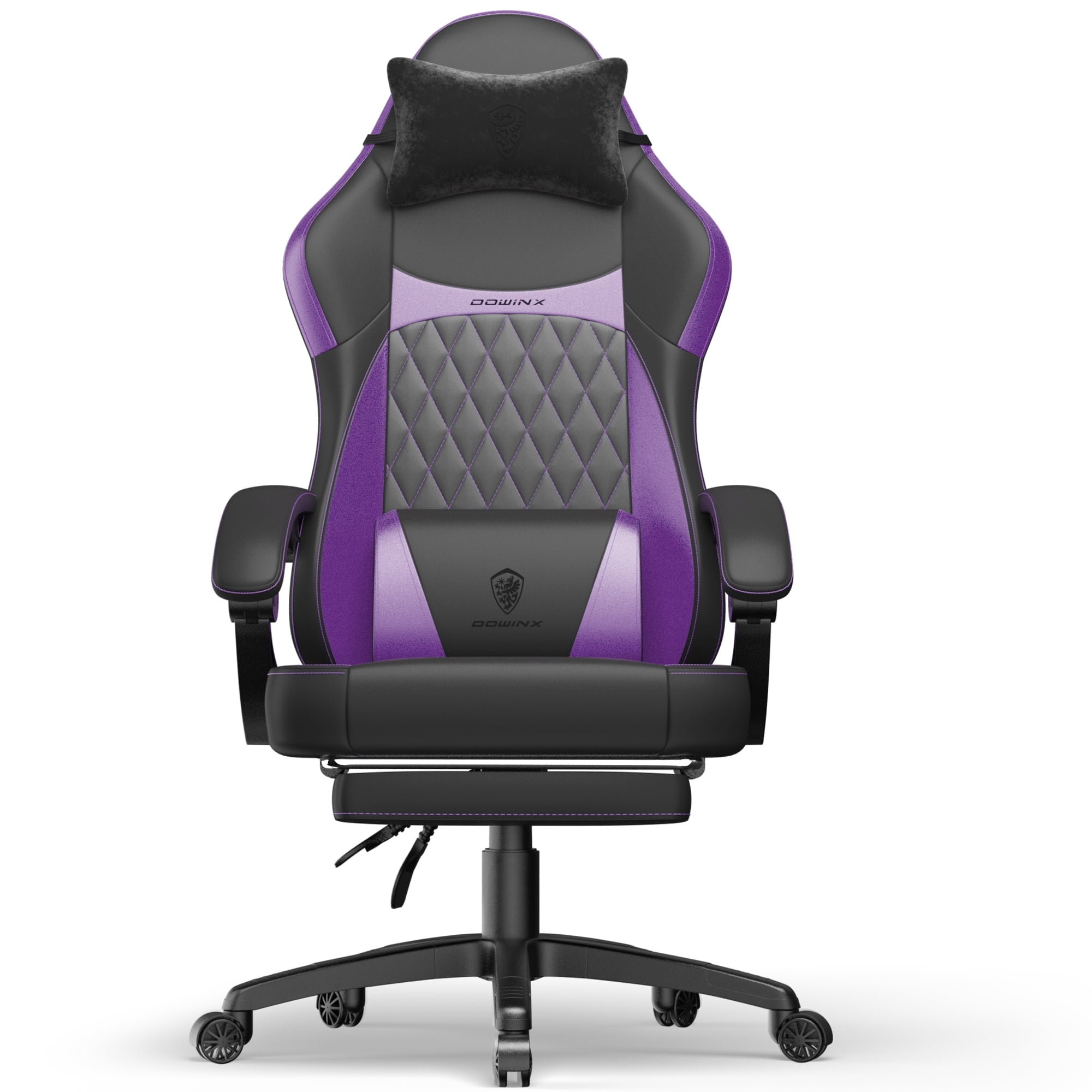 KARXAS Adult Gaming Chair Faux Leather PC Gaming Chair with Footrest and Lumbar Support, Black and Purple