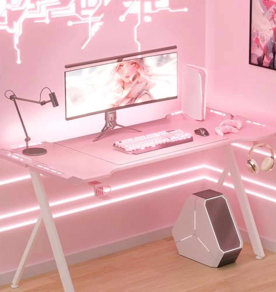 Dowinx Gaming Desk with LED Lights, RGB Gaming Computer Table with ...