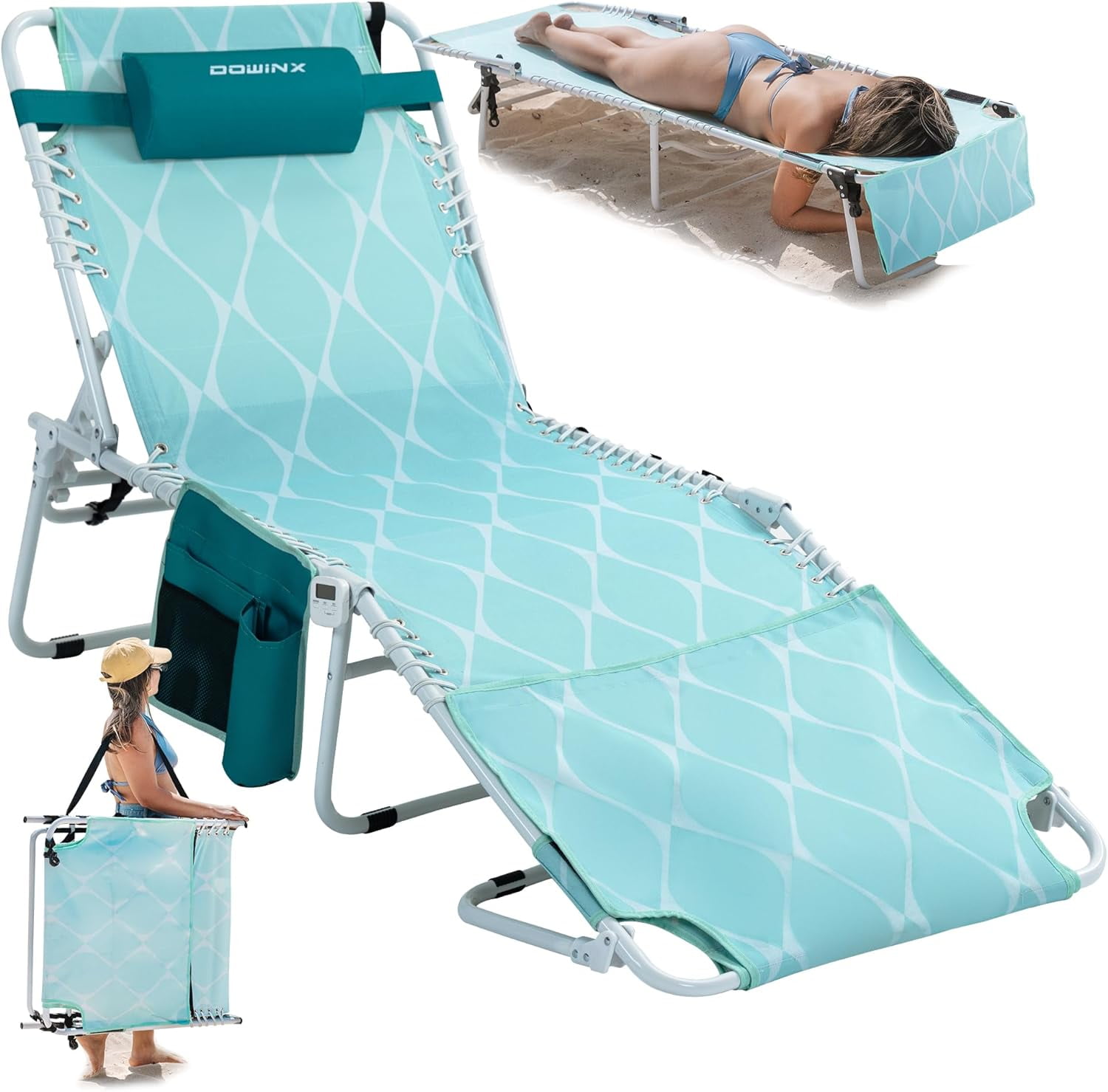 Dowinx Oversized Tanning Chair with Face Hole, Portable Chaise Lounge for Adults, Folding Beach ...