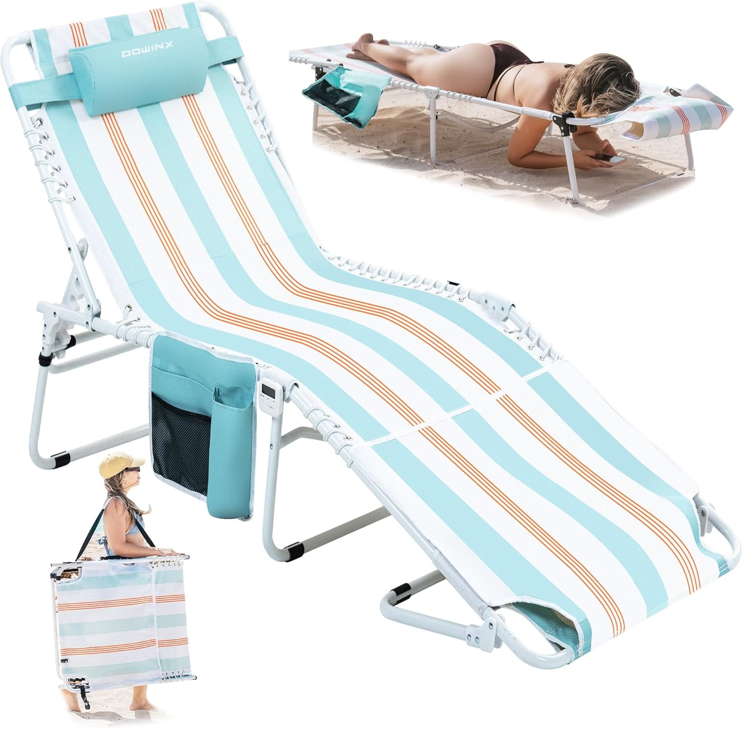 Dowinx Oversized Tanning Chair with Face Hole, Portable Chaise Lounge Beach Chair for Adults ...