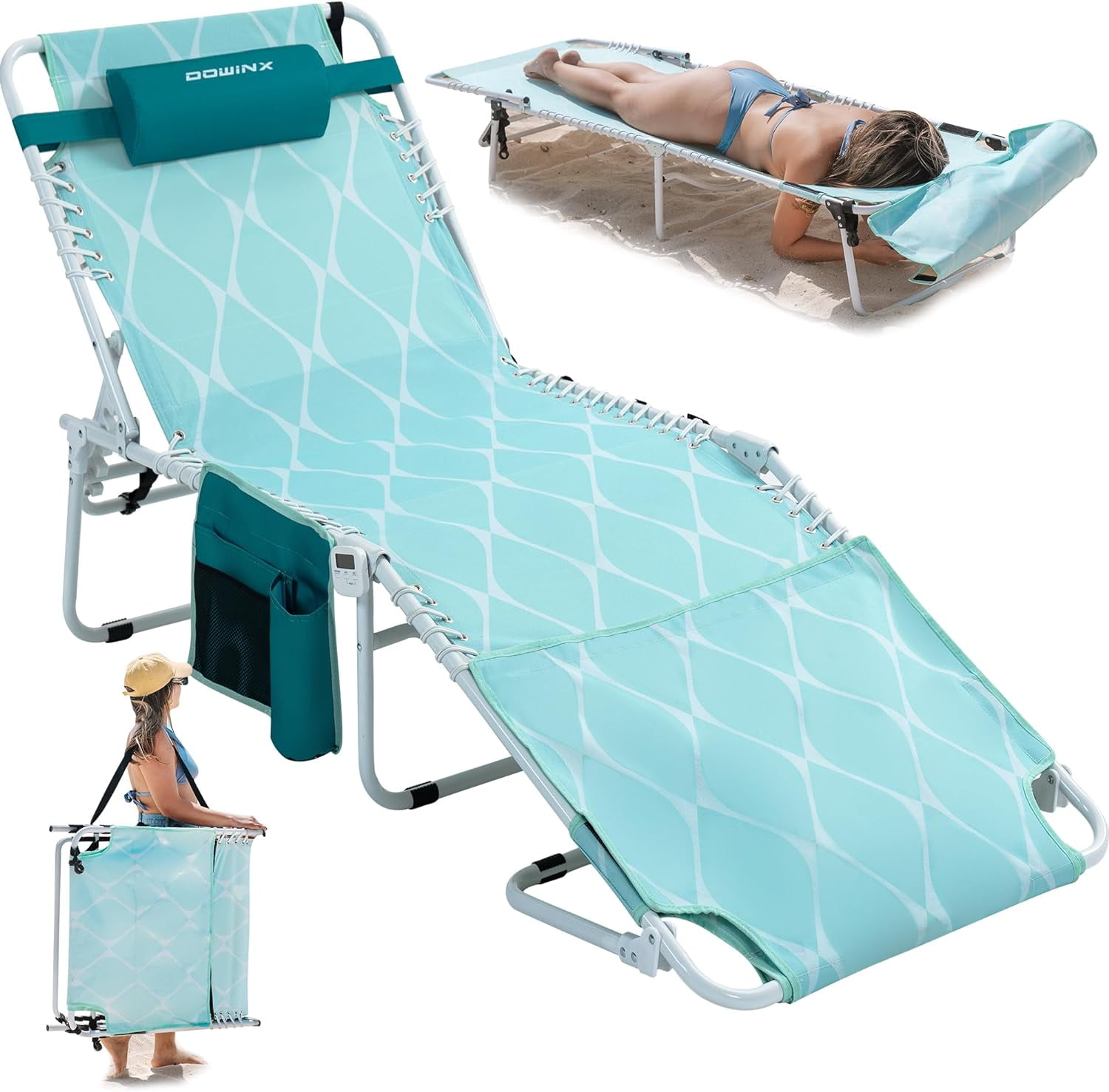 Dowinx Oversized Tanning Chair with Face Hole, Portable Chaise Lounge Beach Chair for Adults