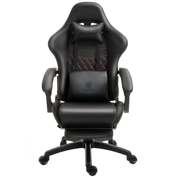 Dowinx PU Leather Gaming Chair with Massage Lumbar Support High Back Adjustable Office PC Chair Swivel Task Computer Chair with Footrest, Black
