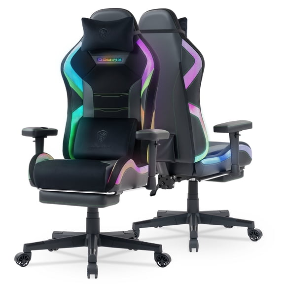 GOOSEA RGB LED Lights Gaming Chair, Ergonomic Design with Massage Lumbar Support and Adjustable Footrest, Height Adjustment, Supports Up to 350lbs for Adults.