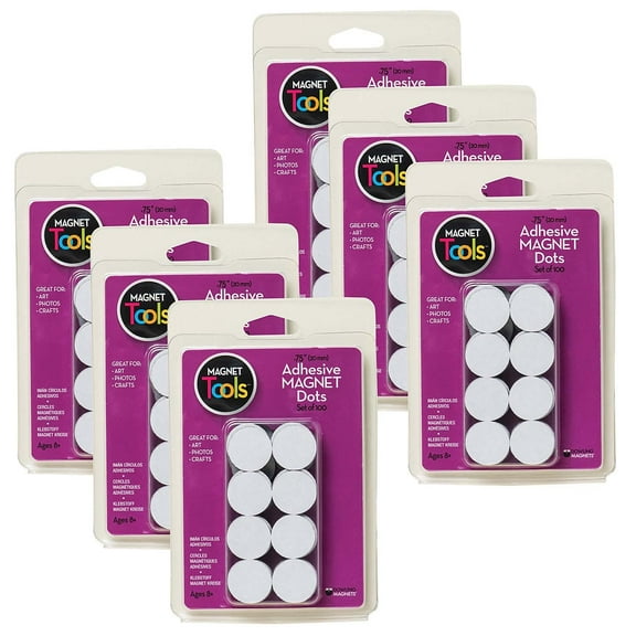 Dowling Magnets Adhesive Magnet Dots, 3/4", 100 Per Pack, 6 Packs