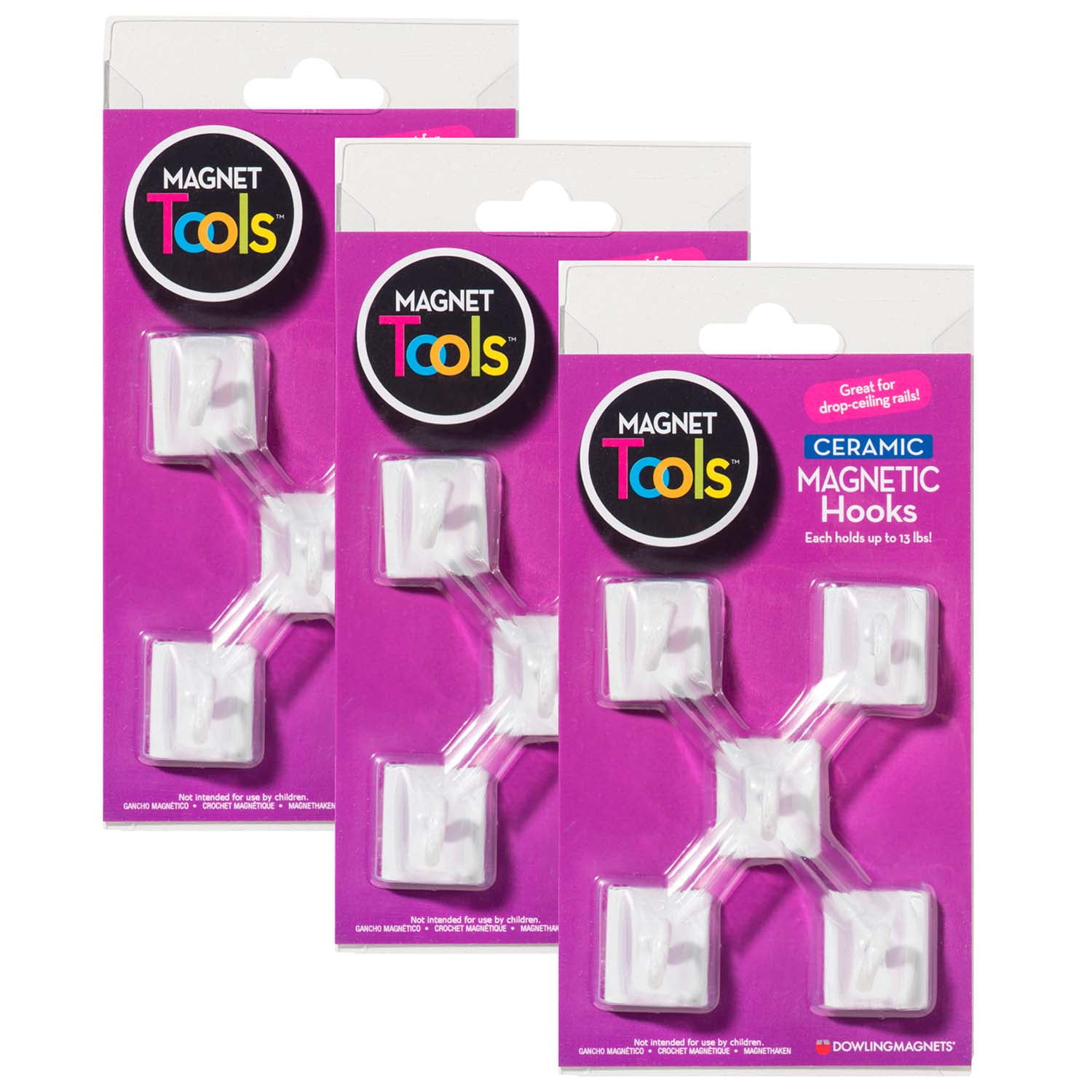 Dowling Magnets Ceramic Magnetic Ceiling Hooks, 5 Per Pack, 3 Packs
