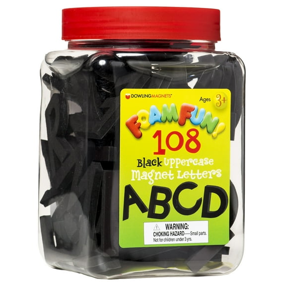 Dowling Magnets Foam Fun! Uppercase Black Magnetic Letters, 108 Pieces