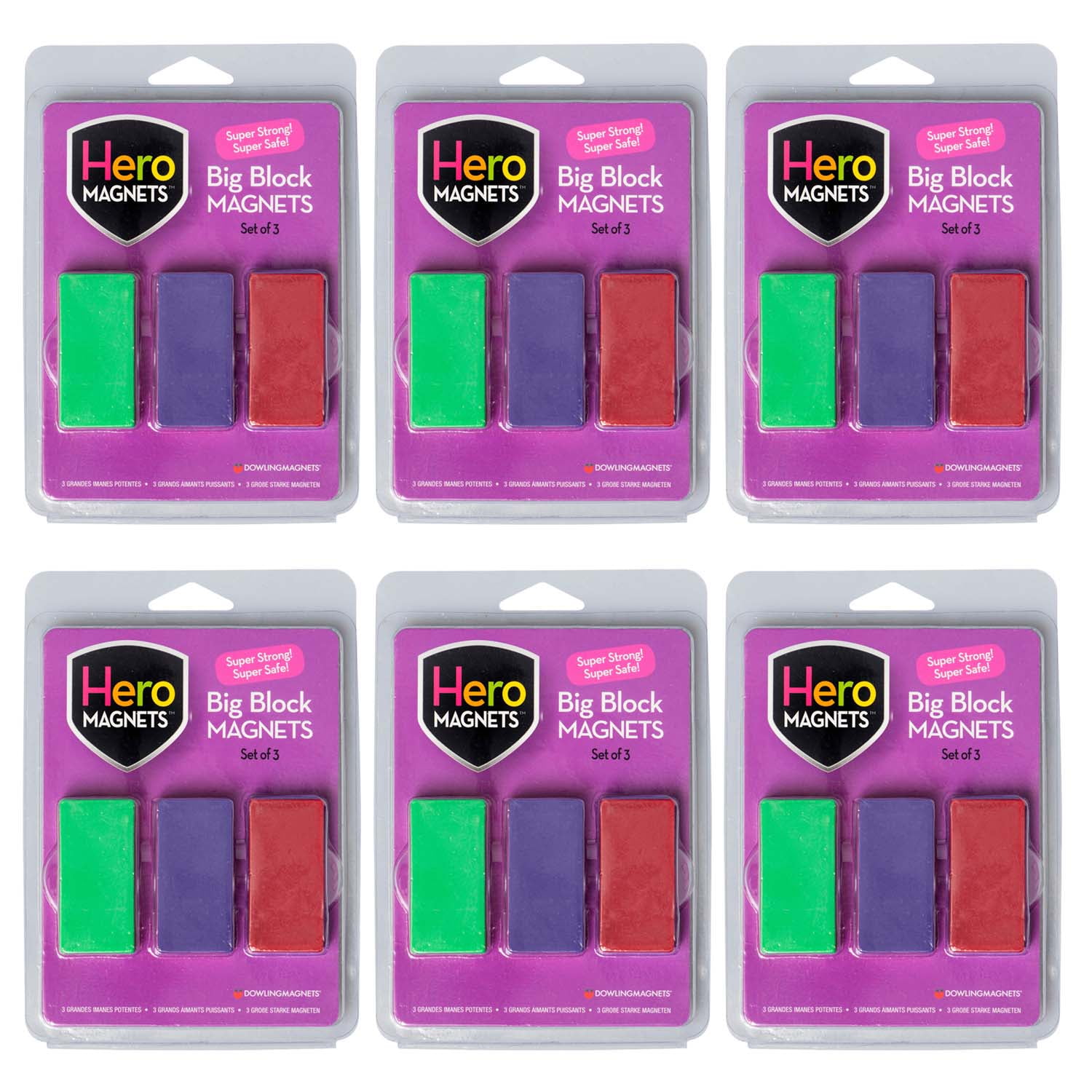 Dowling Magnets Hero Magnets: Big Block Magnets, 3 Per Pack, 6 Packs