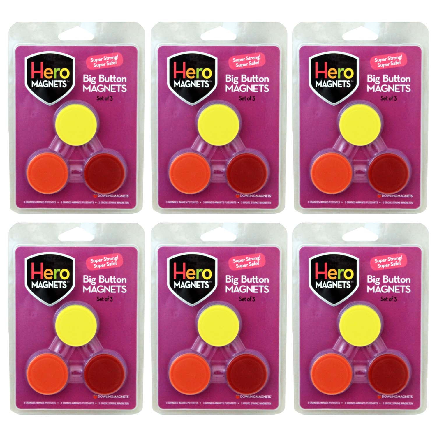 Dowling Magnets Hero Magnets: Big Button Magnets, 3 Per Pack, 6