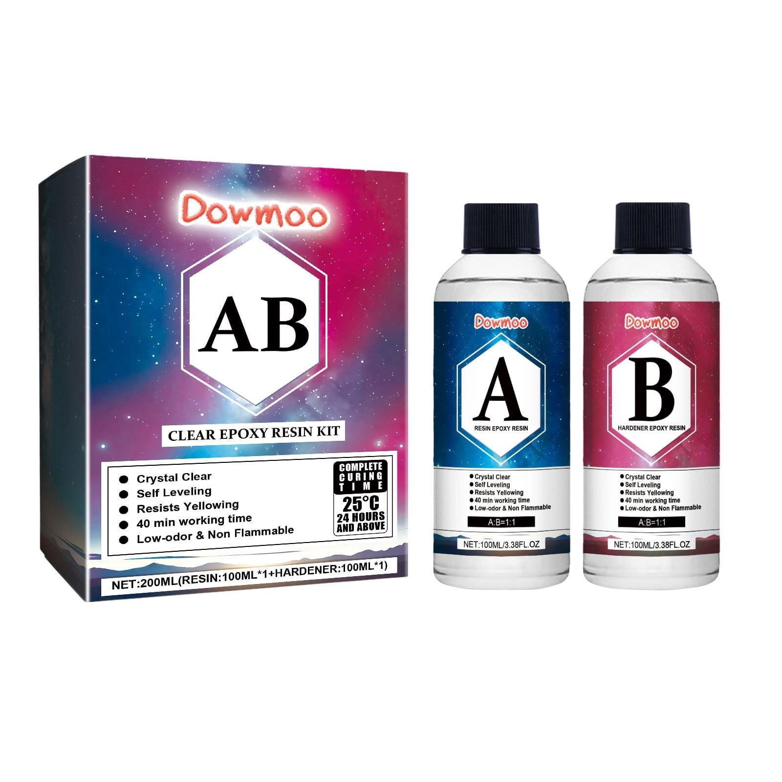 Dowmoo Epoxy Resin AB Glue Kit - High Transparency, Anti-Yellowing, Includes 1A Resin, 1B Hardener, 2 Stir Sticks, 1 Pair Gloves, 2 Mixing Cups - For DIY Crafts, Crystal Making, Art Projects, Jewelry