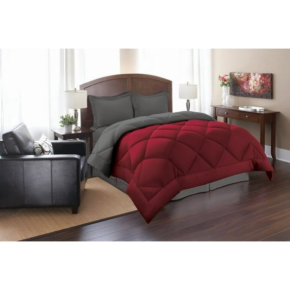 Elegant Comfort Hypoallergenic Microfiber Comforter Set, King/cal King, Red/gray