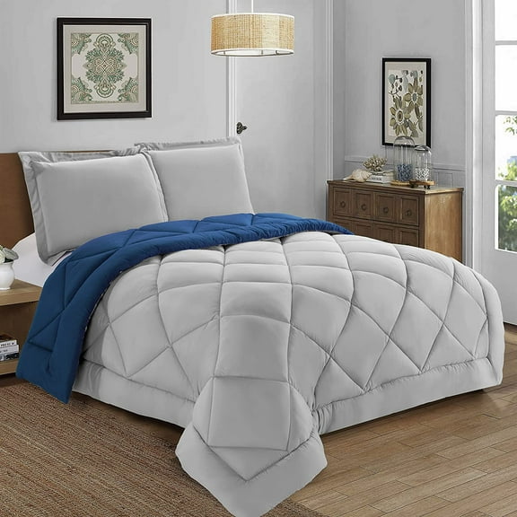 Down Alternative 3pc Comforter Set- King/California King, Navy/Silver