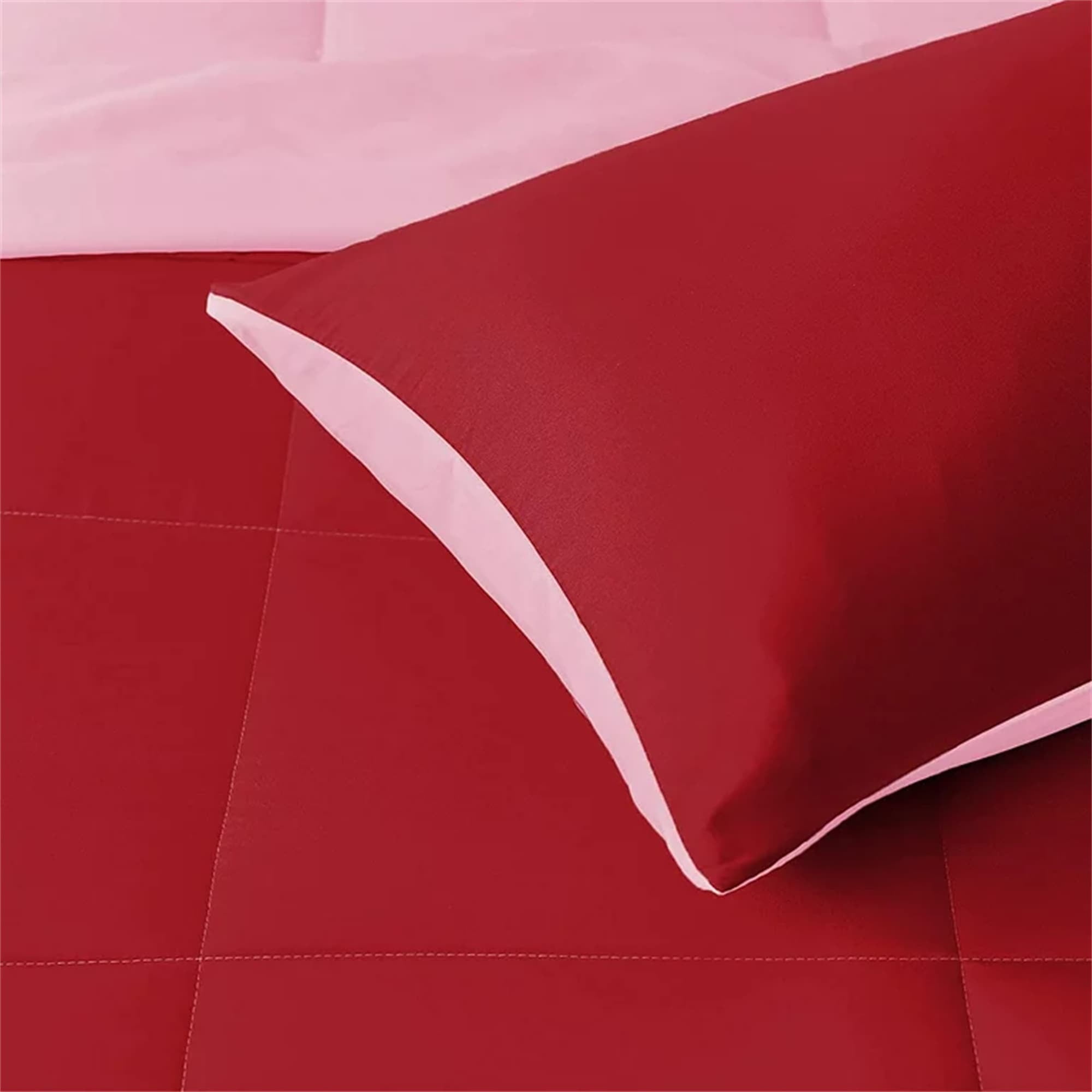 Queen Red and Pink Reversible Microfiber Comforter Set