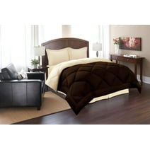 Down Alternative Comforter Reversible 3-Piece Bedding Set, 90 GSM Twin, Brown/Cream