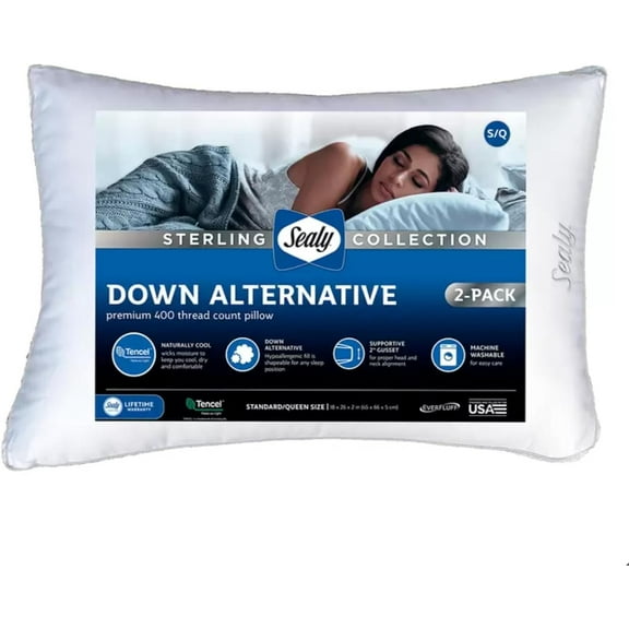 Down Alternative Pillows, 2 Pack, Queen Size 400 Thread Count