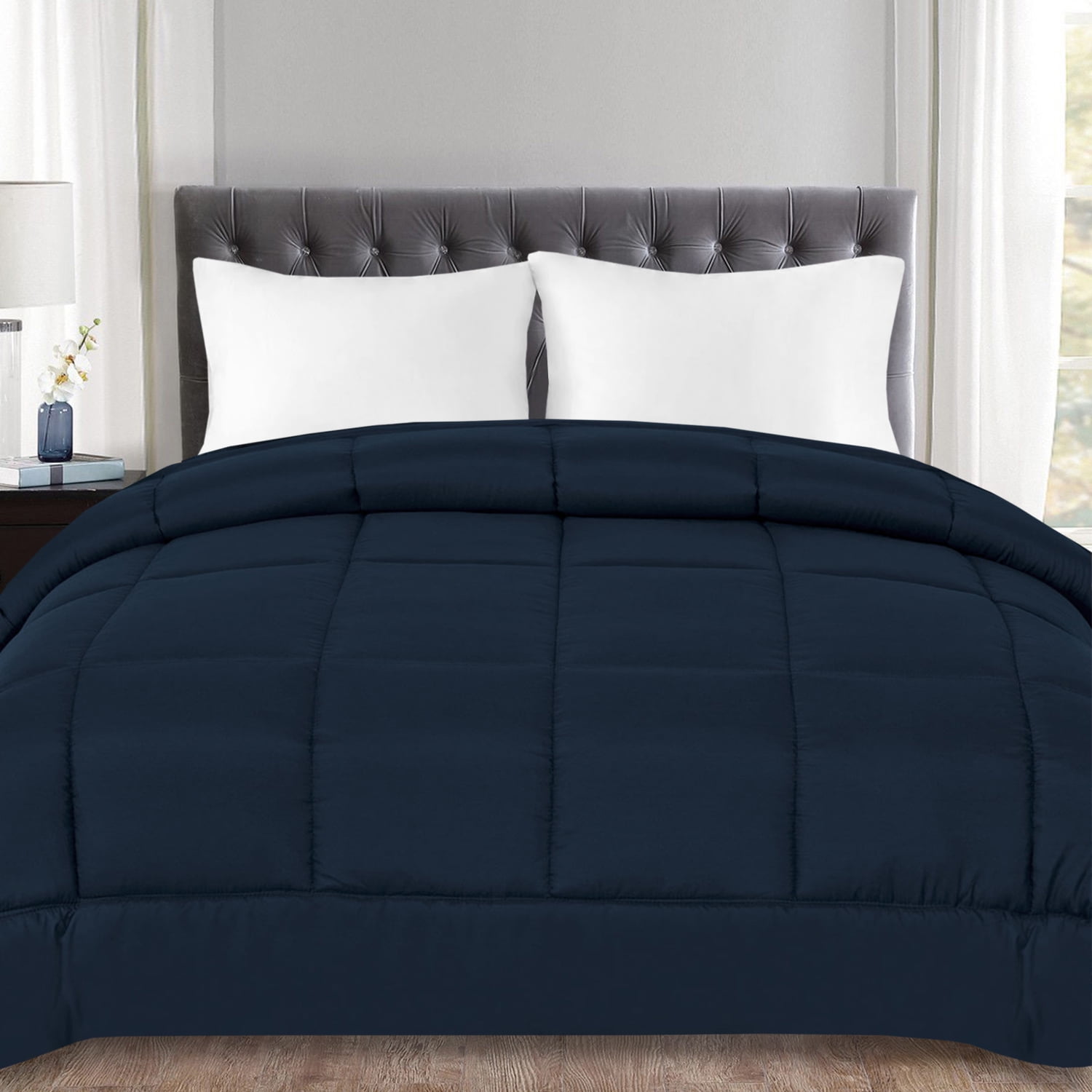 Navy Queen Reversible Down Alternative Microfiber Comforter