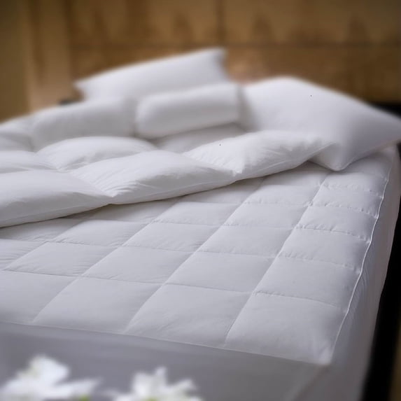 Down Alternative Quilted Mattress Pad - 100% Cotton Shell - 8” Box Quilting - 18" Skirt