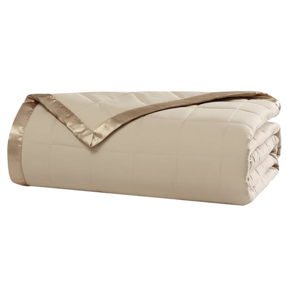 Beatrice Home Fashions, Down Alt Blanket with Satin Trim, Full/Queen, Tan