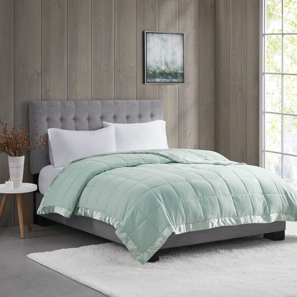 Down Blanket with Satin Trim Lightweight Alternative Bedding Quilt Soft Thin Quilted Blanket for All Seasons Stain Release and Moisture Wicking White Walmart