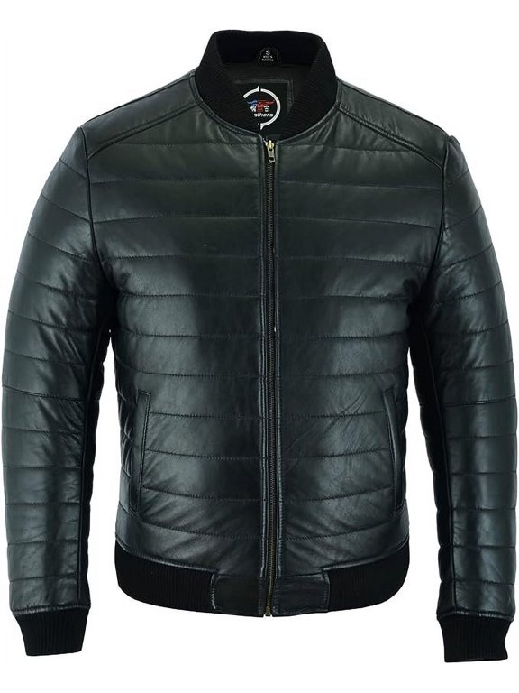 Down Bomber Black and Brown Handmade Lamb Leather Jacket For Men's Handmade Fashion Bomber Black Leather Jacket, Gift For Men Leather Jacket