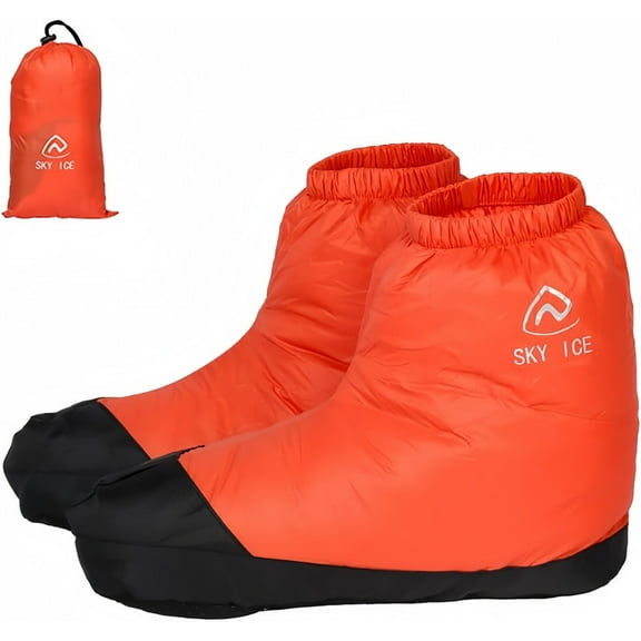 Down Booties Warm Socks Waterproof Down Slipper Boots Lightweight Down Socks Stuffed Booties Down Feet Covers for Men Women(Orange,L)