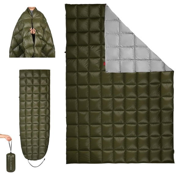 Down Camping Blanket Lightweight Packable Warm Puffy Outdoor Travel Quilt 55" x 79" Ranger Olive