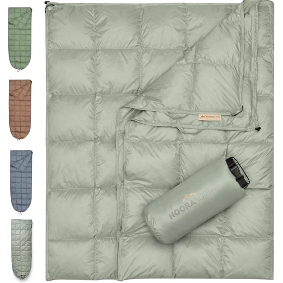 Down Camping Blanket with Footbox Lightweight Packable Water Resistant Backpacking Quilt 52x77 Inches Sage Green Ultralight