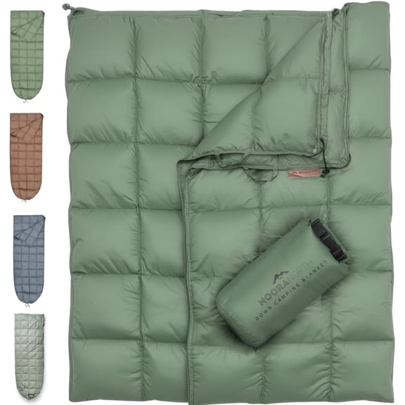 Down Camping Blanket with Footbox Lightweight Packable Water Resistant Backpacking Quilt Warm Puffy Outdoor Throw 52x77 Forest Green Classic