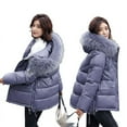 thumbnail image 1 of Down Coat Women,Women's Winter Coats Grey Fashion Faux Fur Hood Thicken Side Zipper Warm Quilted Coats Parka Coat Light Clothing Casual Loose Outdoor Windproof Parka Jacket, 1 of 4
