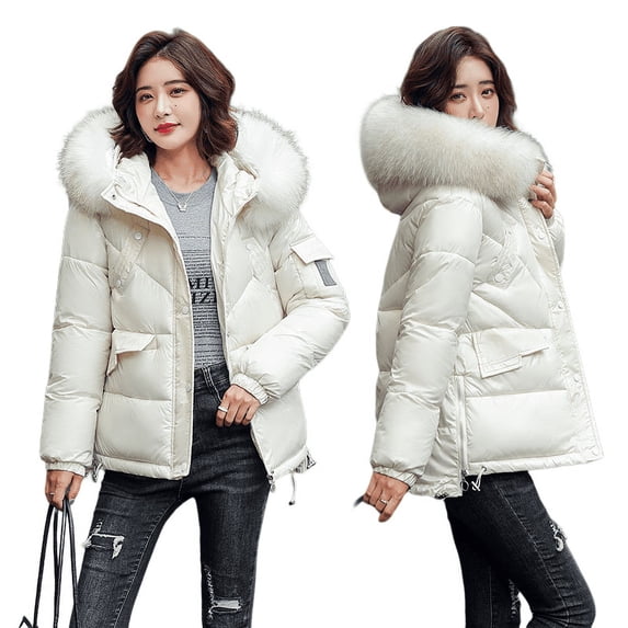 Down Coat Women,Women's Winter Coats Grey Fashion Faux Fur Hood Thicken Side Zipper Warm Quilted Coats Parka Coat Light Clothing Casual Loose Outdoor Windproof Parka Jacket