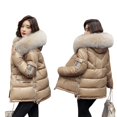 thumbnail image 1 of Down Coat Women,Women's Winter Coats Grey Fashion Faux Fur Hood Thicken Side Zipper Warm Quilted Coats Parka Coat Light Clothing Casual Loose Outdoor Windproof Parka Jacket, 1 of 4