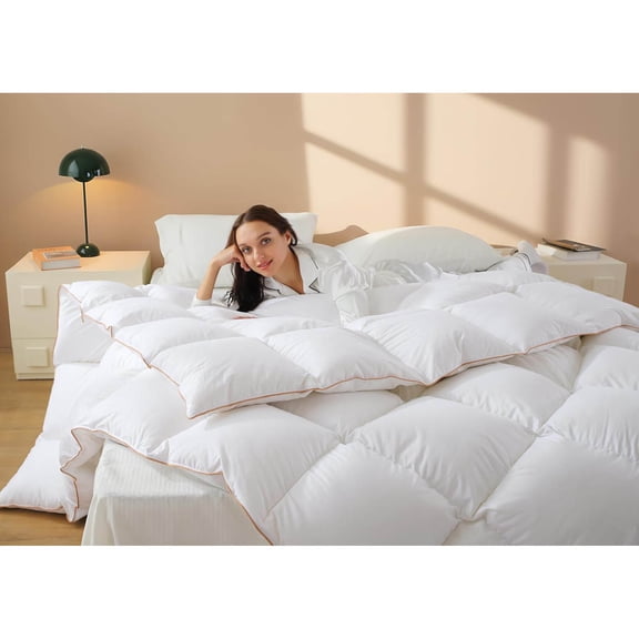 Down Comforter All Season Medium Weight Fluffy Duvet Insert, Warm Feather Bedding, Soft Cotton Cover