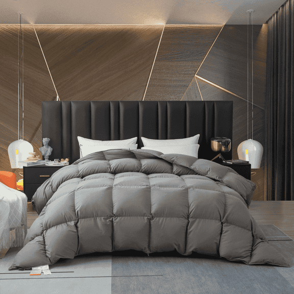 Down Comforter Feather Duvet Insert Cotton Grey Down Comforter All Season Solid, Oversized King