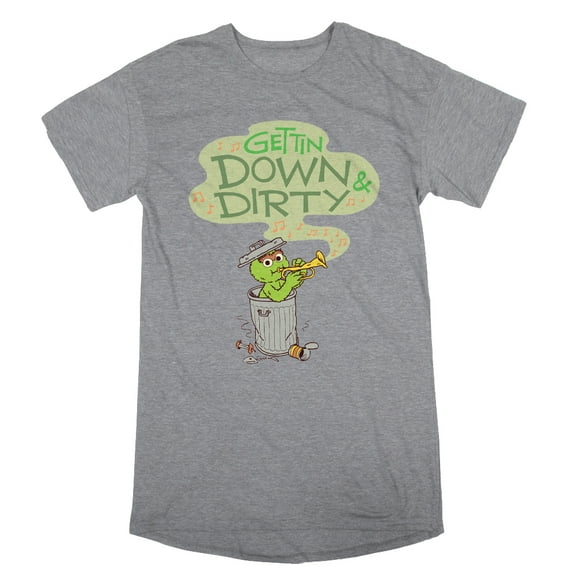 Down & Dirty Sesame Street TV Show Juniors Grey Graphic Tee-Small