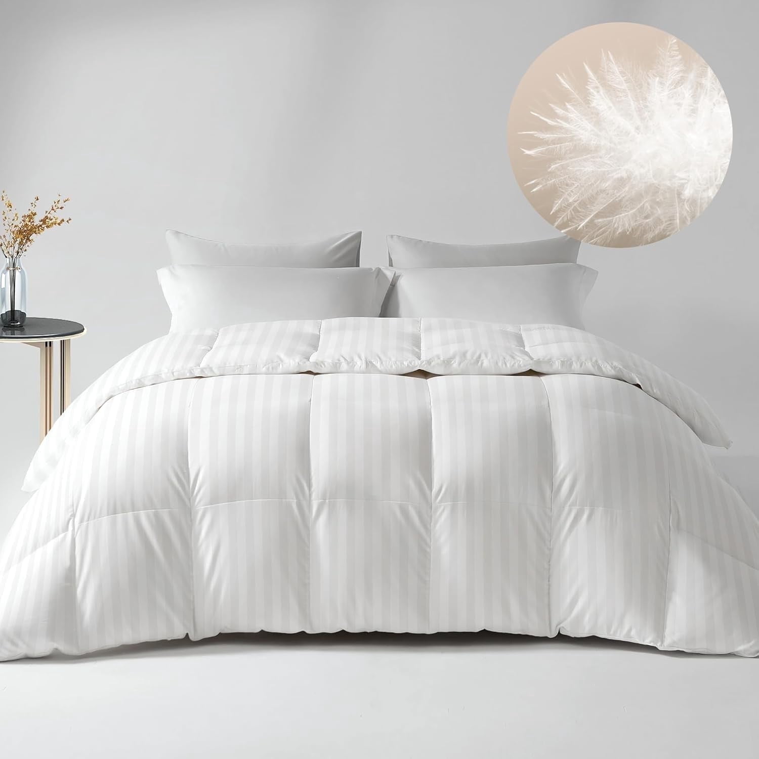 Down Feather Comforter Queen Size - All Season Hotel Duvet Insert, Luxurious Hotel Medium Warmth Bedding Comforter (90”x90”)
