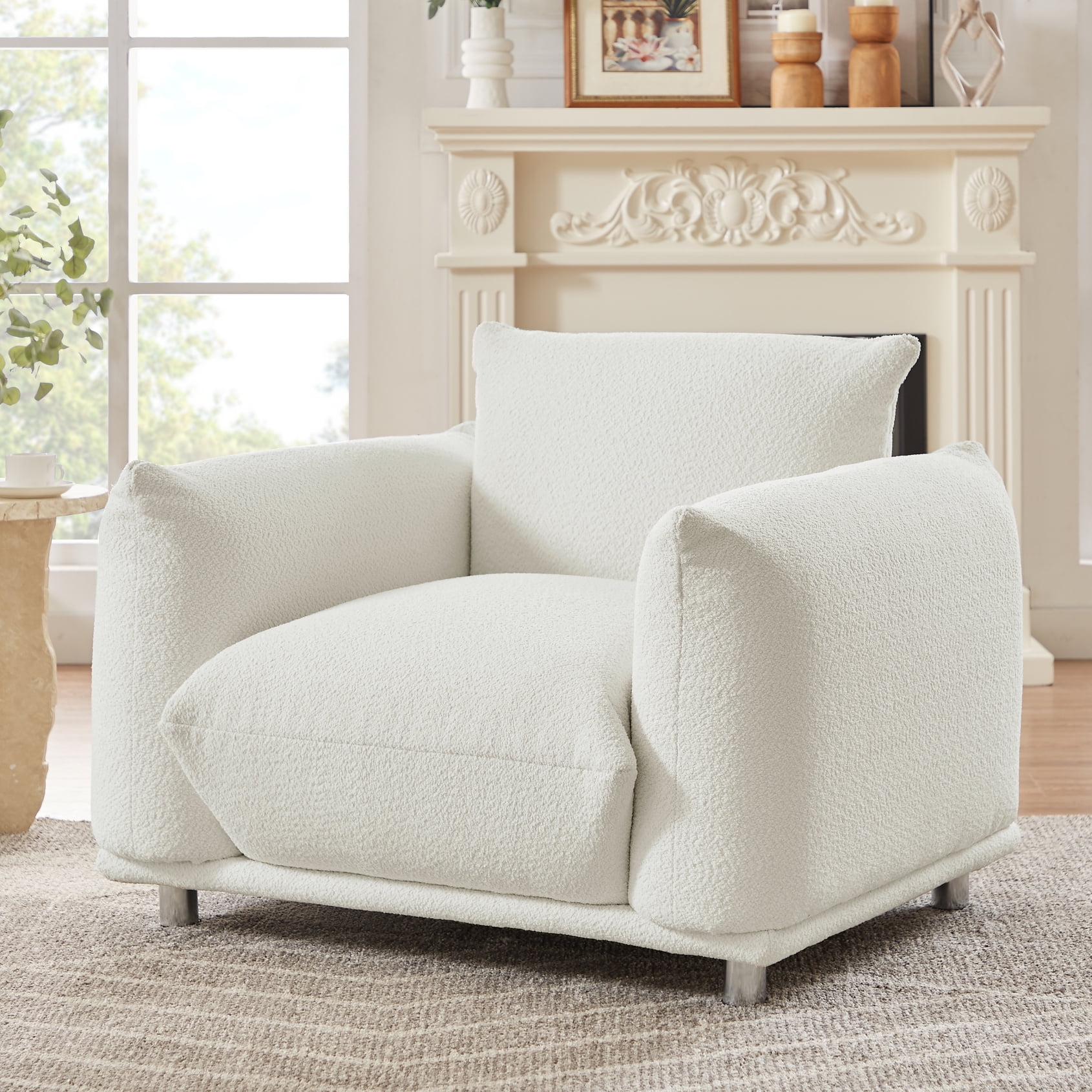 Down Filled Oversized Accent Chair Upholstered Single Sofa Chair Mid Century Modern Lazy Chair Lounge Chair Comfy Fabric Armchair with Metal Leg for Bedroom Living Room Apartment Office White Walmart ...