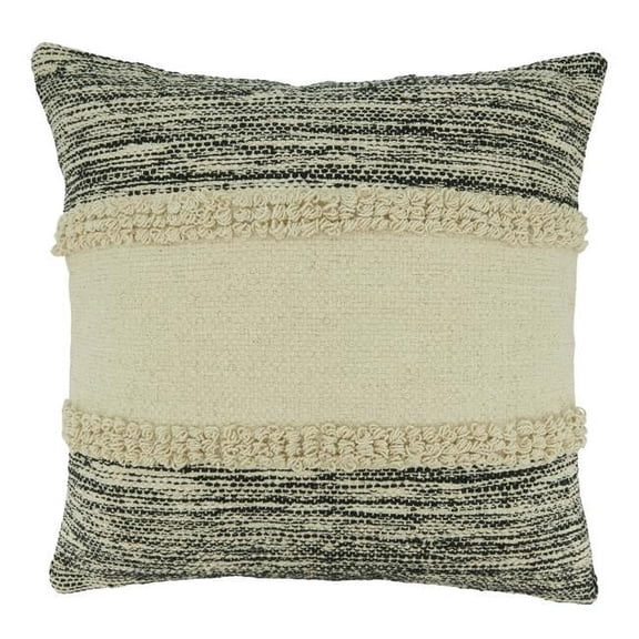 Down Filled Stripe Chindi Throw Pillow, Black & Natural