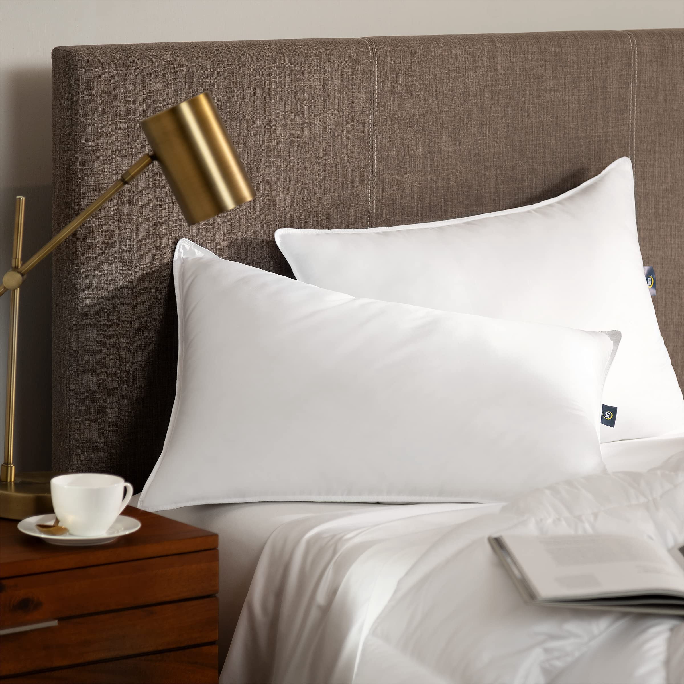 Down Illusion Soft Medium Bed Pillows for Side Stomach Back Sleepers 2 Pack Queen White Hypoallergenic Comfort