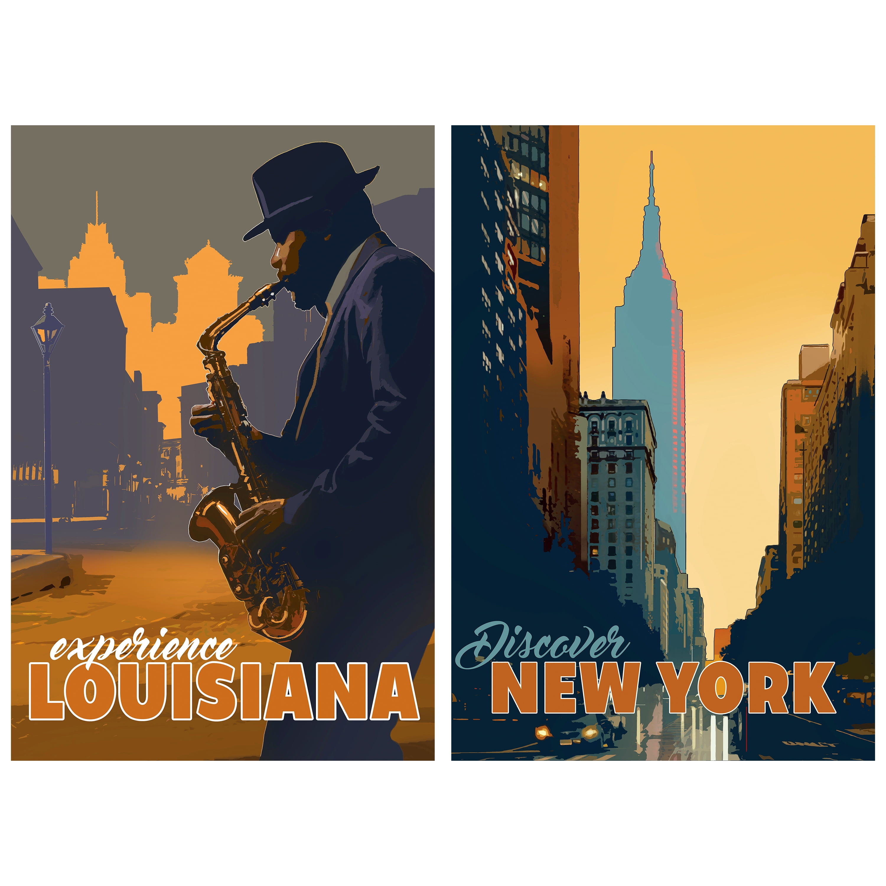 Down In The Bayou & New York Minute Frameless Free Floating Tempered Glass Wall Art , 36" x 24" each