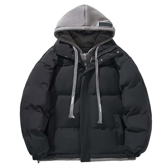 Down Jacket Men Warm Winter Coats for Mens Puffer Jackets with Hood Black XL