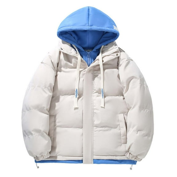Down Jacket Men Warm Winter Coats for Mens Puffer Jackets with Hood White XL