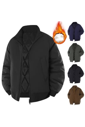 Down Jacket for Mens Plus Size Men Casual Fashion Zipper Cardigan Standing Collar Pullover Padded Jacket Pockets Sweatshirt Coat