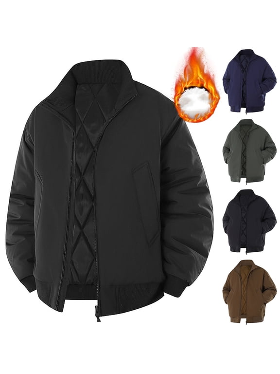 Down Jacket for Mens Plus Size Men Casual Fashion Zipper Cardigan Standing Collar Pullover Padded Jacket Pockets Sweatshirt Coat