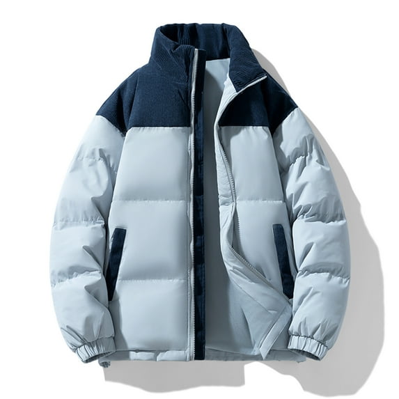 Down Jackets for Men Puffer Blue Quilted Jacket Pockets Winter Warm Mens Fashion