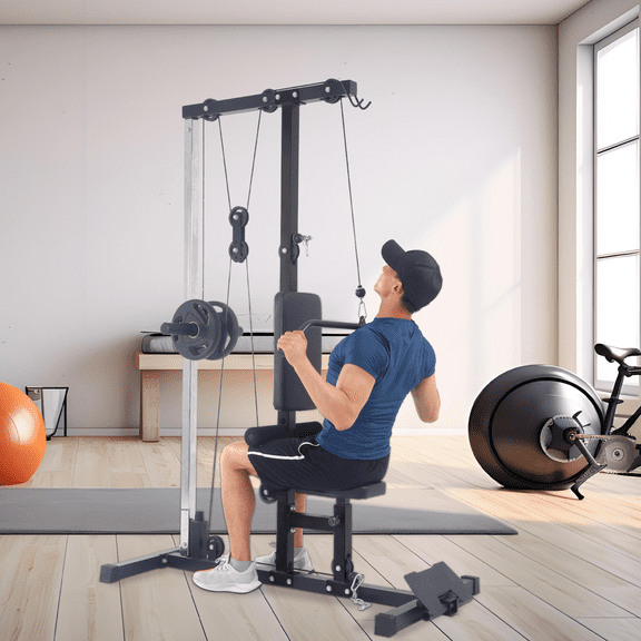 Down Machine - Wall-Mounted Cable Workout Machine 400Lbs Weight Capacity, Dual Pulley System, 20 Height Adjustments for Full Body