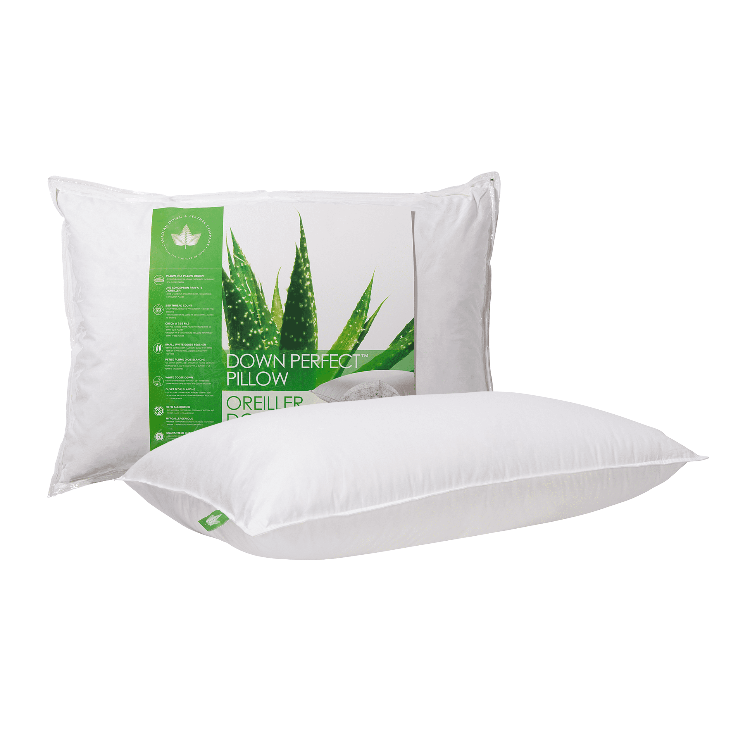 Standard White Cotton Goose Down Medium Support Pillow