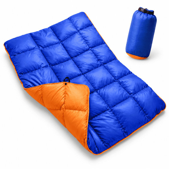 Down Puffy Blanket For Car Camping Outdoor Travelpacking Duck Lightweight Portable Soft Warm Cozy Quilt 53"x78" Lake Blue