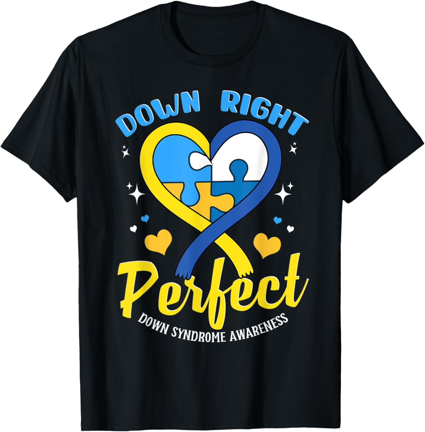 Down Right Perfect | Down Syndrome T21 Blue Yellow Ribbon T-Shirt men ...