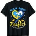 thumbnail image 1 of Down Right Perfect | Down Syndrome T21 Blue Yellow Ribbon T-Shirt men and women can wear, black, white, gifts, 1 of 4