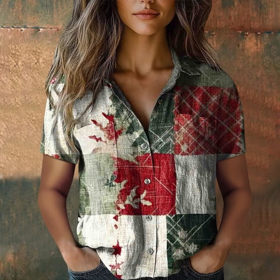 Down Shirts Cotton Printed Fashion Casual Tops Short Sleeve Blouse, White XL, Size S-XXXXXL